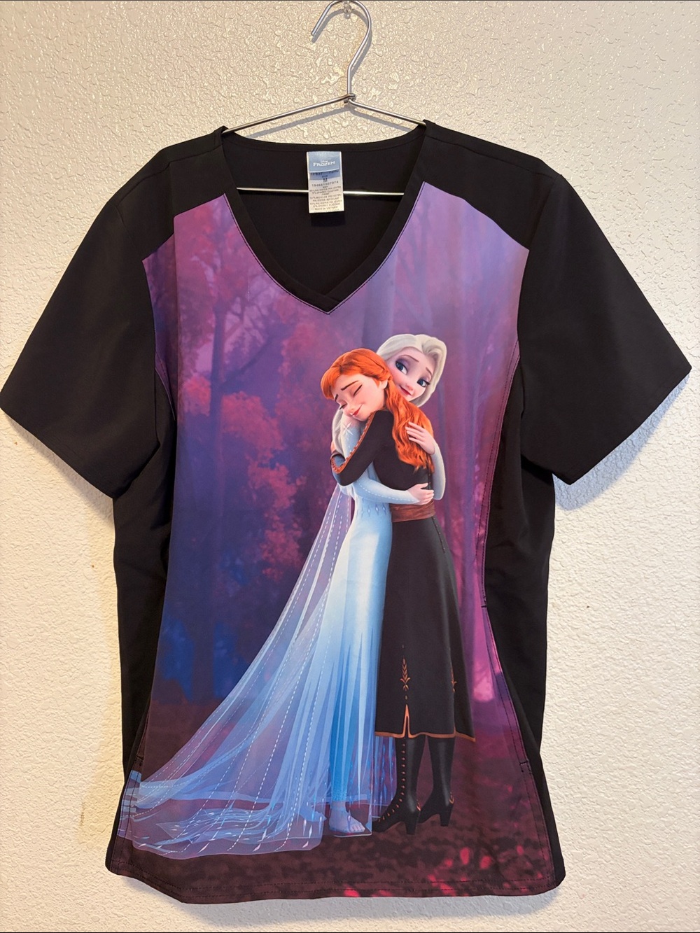 Disney Black and Purple Short Sleeve Tee with Frozen Sisters Graphic